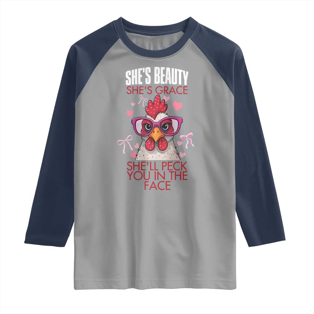 She Will Peck You In The Face Raglan Shirt Funny Chicken Lover - Wonder Print Shop
