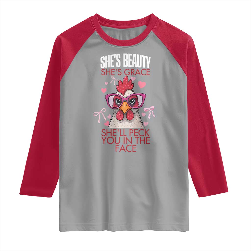 She Will Peck You In The Face Raglan Shirt Funny Chicken Lover - Wonder Print Shop