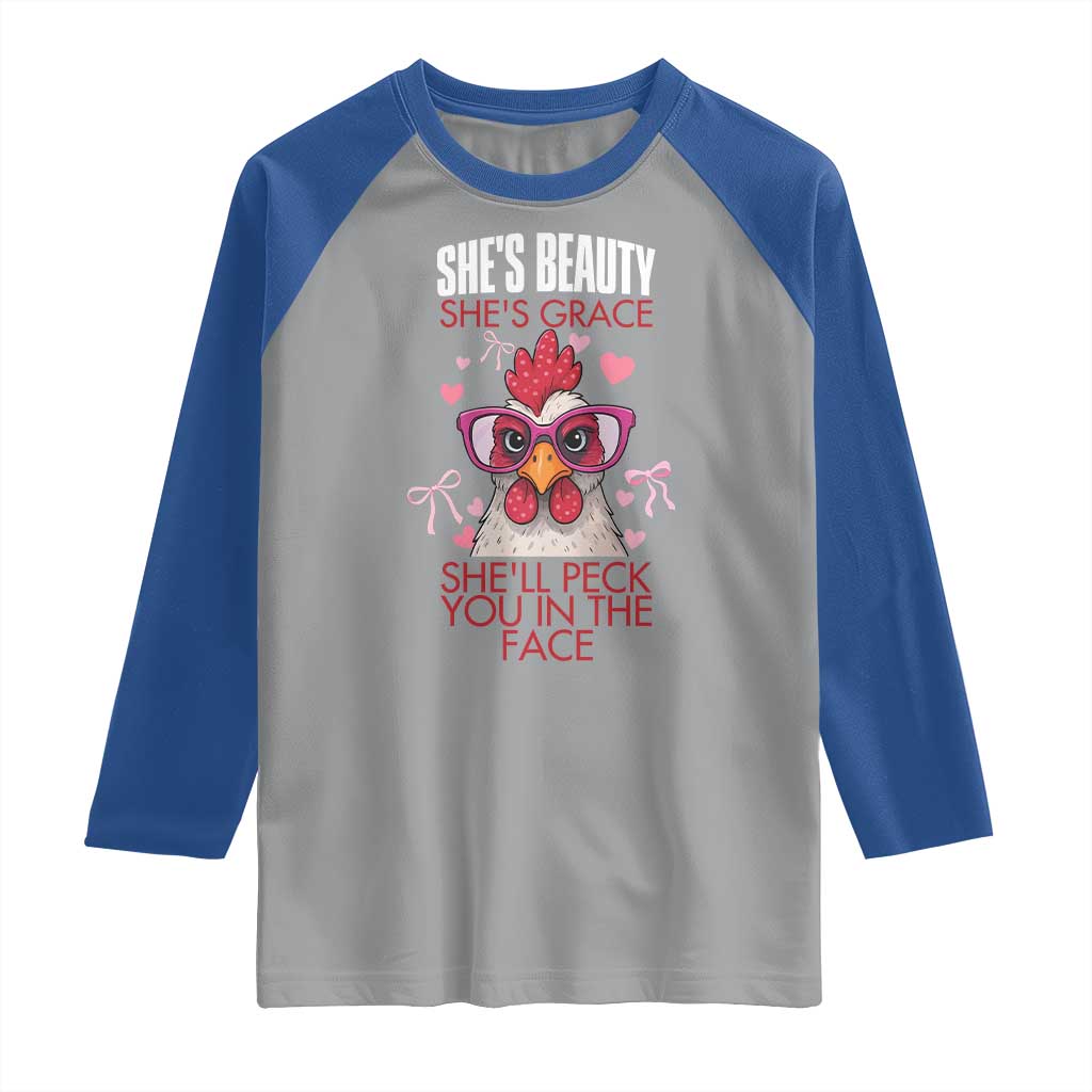 She Will Peck You In The Face Raglan Shirt Funny Chicken Lover - Wonder Print Shop