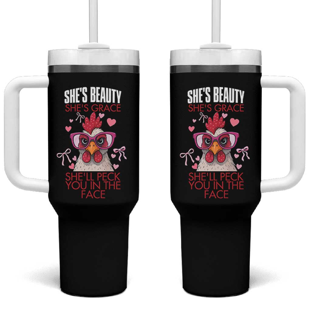 She Will Peck You In The Face Tumbler With Handle Funny Chicken Lover