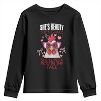 She Will Peck You In The Face Youth Sweatshirt Funny Chicken Lover - Wonder Print Shop
