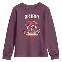 She Will Peck You In The Face Youth Sweatshirt Funny Chicken Lover - Wonder Print Shop