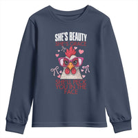She Will Peck You In The Face Youth Sweatshirt Funny Chicken Lover - Wonder Print Shop