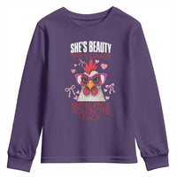 She Will Peck You In The Face Youth Sweatshirt Funny Chicken Lover - Wonder Print Shop