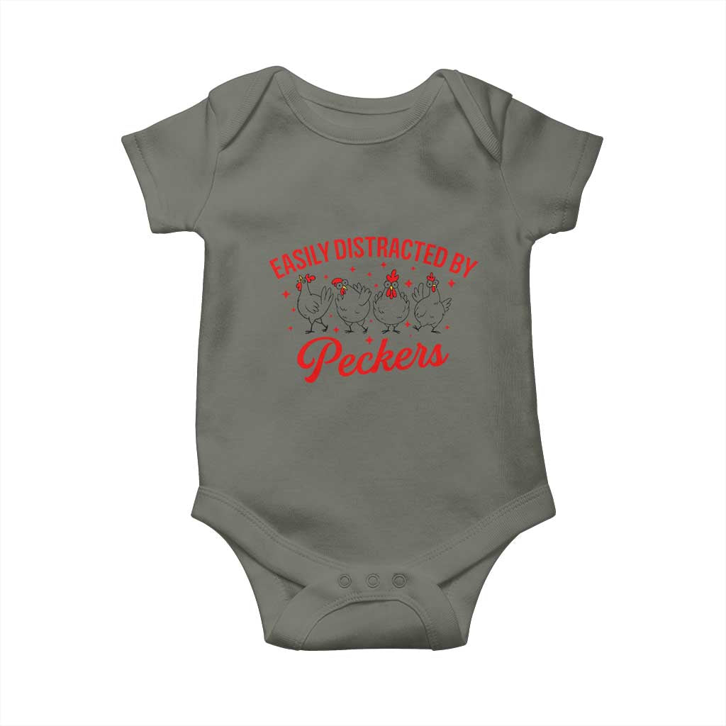 Funny Chicken Lover Gift Baby Onesie Easily Distracted By Peckers - Wonder Print Shop