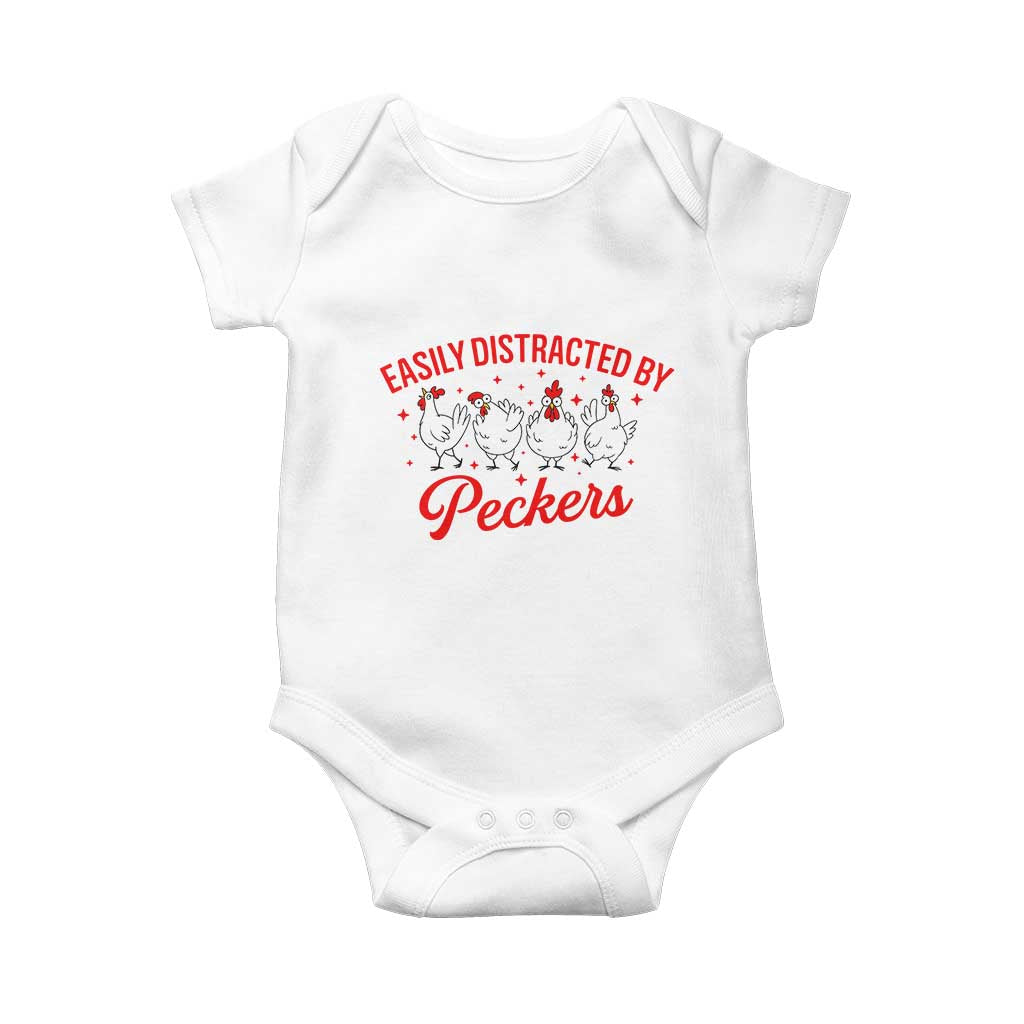Funny Chicken Lover Gift Baby Onesie Easily Distracted By Peckers - Wonder Print Shop