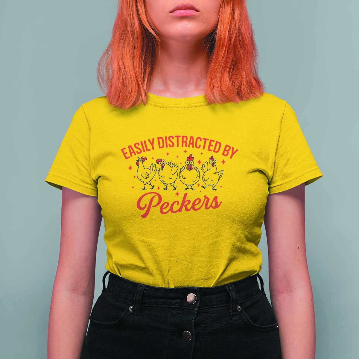 Funny Chicken Lover Gift T Shirt For Women Easily Distracted By Peckers - Wonder Print Shop