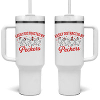 Funny Chicken Lover Gift Tumbler With Handle Easily Distracted By Peckers