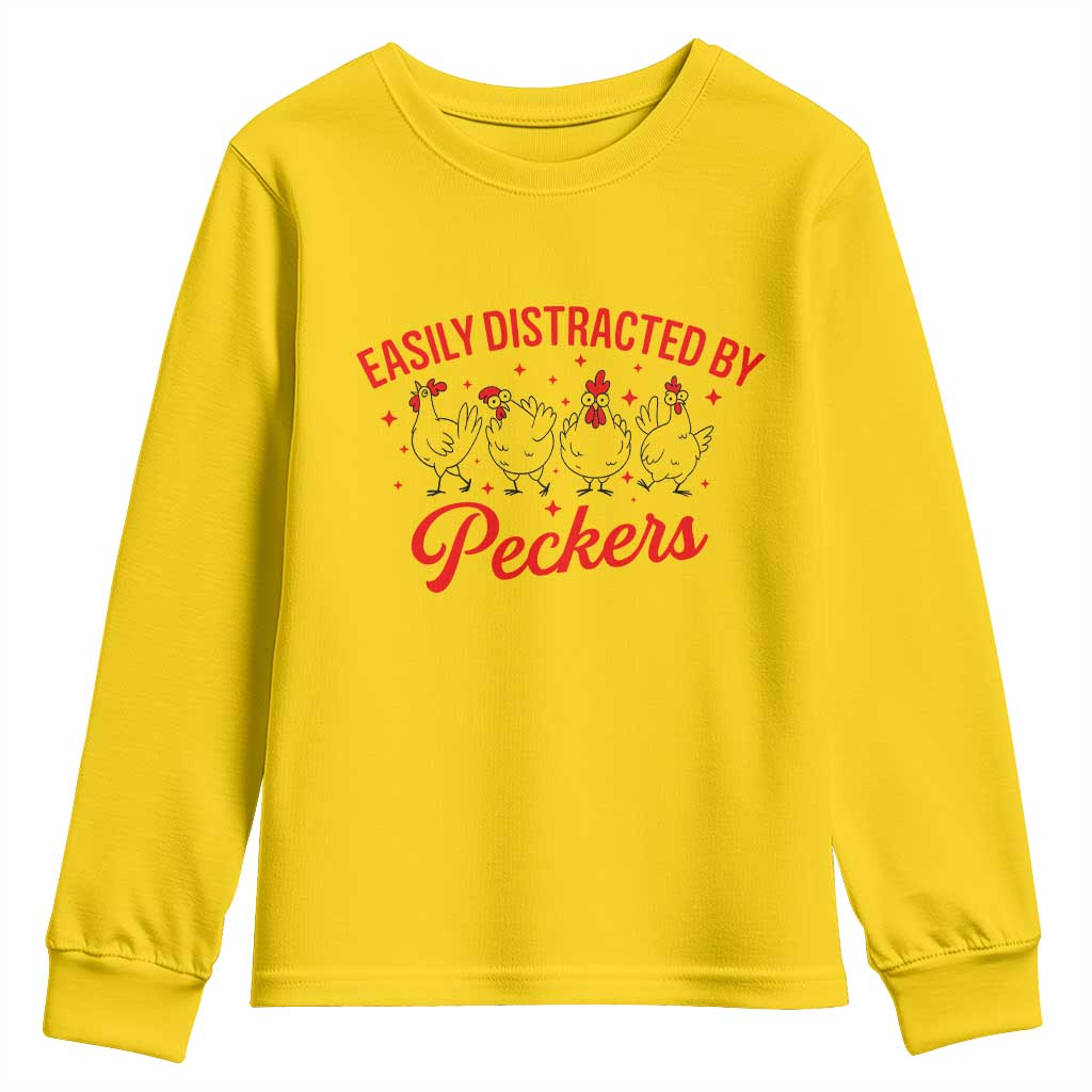 Funny Chicken Lover Gift Youth Sweatshirt Easily Distracted By Peckers - Wonder Print Shop