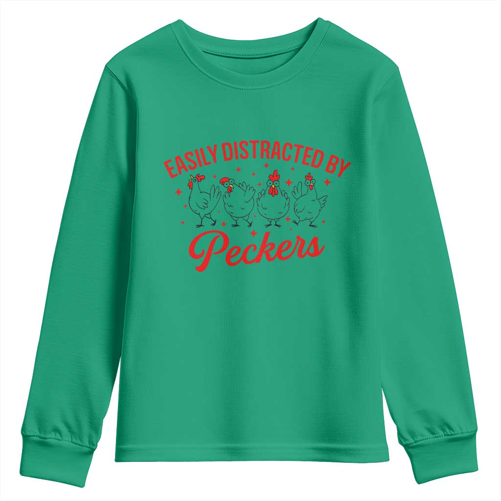 Funny Chicken Lover Gift Youth Sweatshirt Easily Distracted By Peckers - Wonder Print Shop