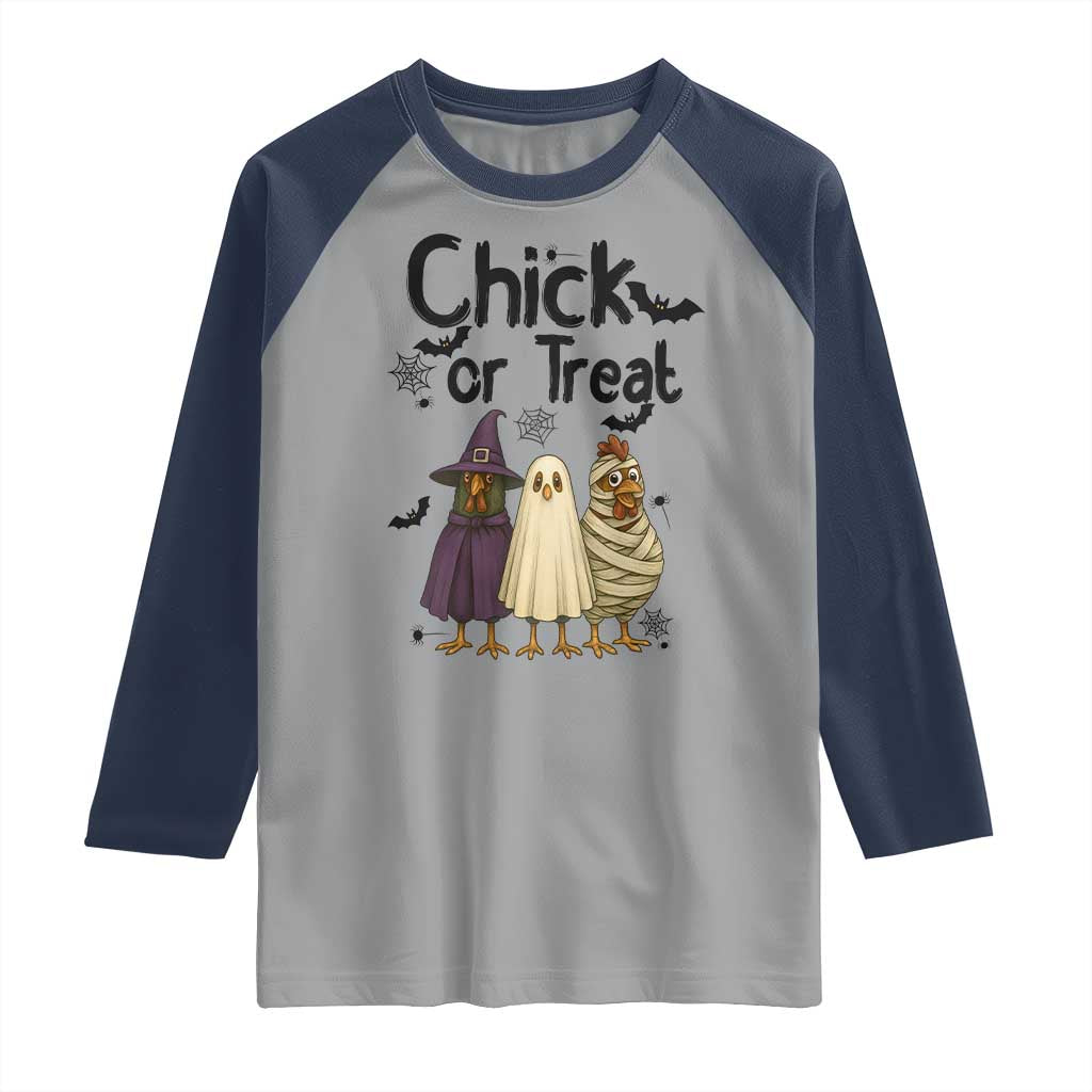 Funny Halloween Chicken Raglan Shirt Chick Or Treat Spooky Gift - Wonder Print Shop