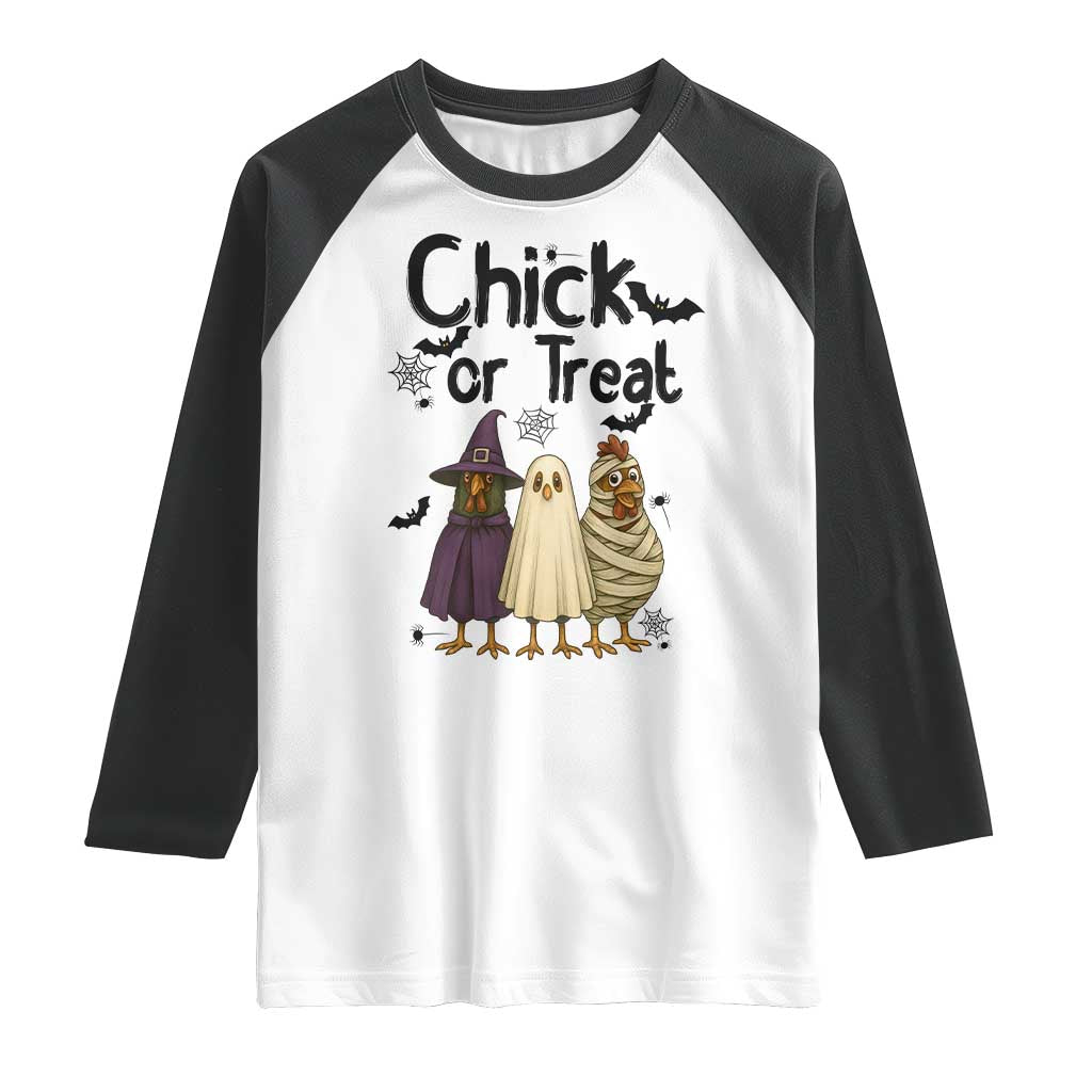 Funny Halloween Chicken Raglan Shirt Chick Or Treat Spooky Gift - Wonder Print Shop