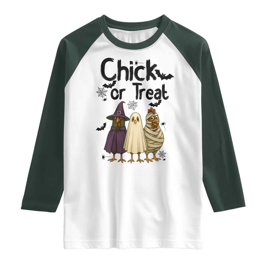 Funny Halloween Chicken Raglan Shirt Chick Or Treat Spooky Gift - Wonder Print Shop
