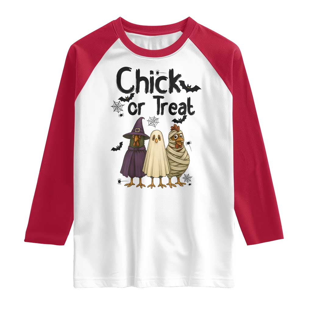 Funny Halloween Chicken Raglan Shirt Chick Or Treat Spooky Gift - Wonder Print Shop