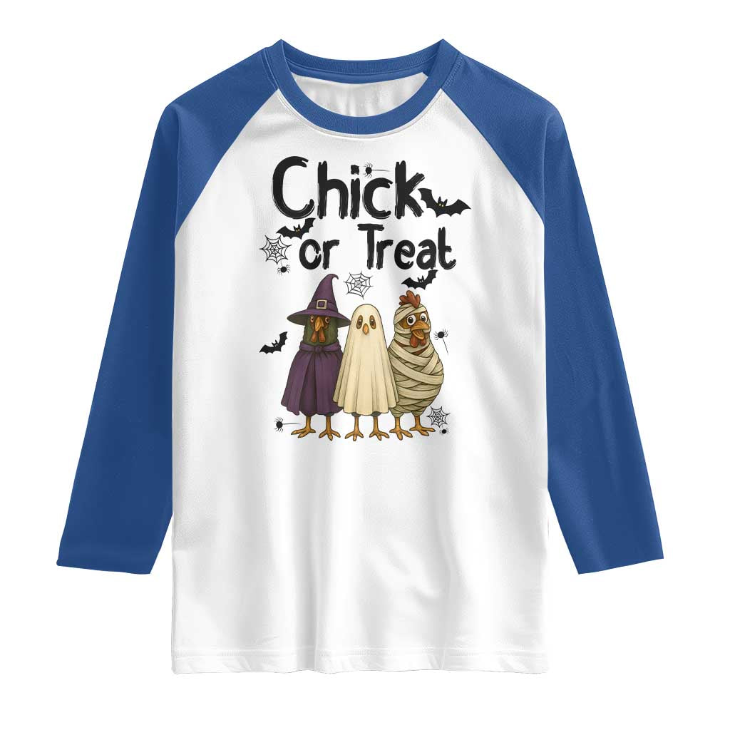 Funny Halloween Chicken Raglan Shirt Chick Or Treat Spooky Gift - Wonder Print Shop