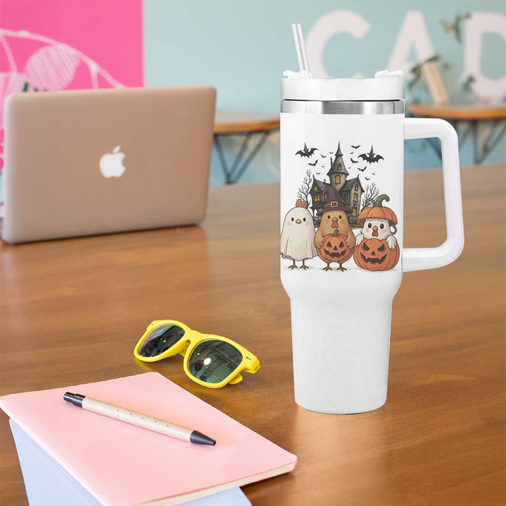 Halloween Chicken Cosplay Tumbler With Handle Funny Farm Life Gift