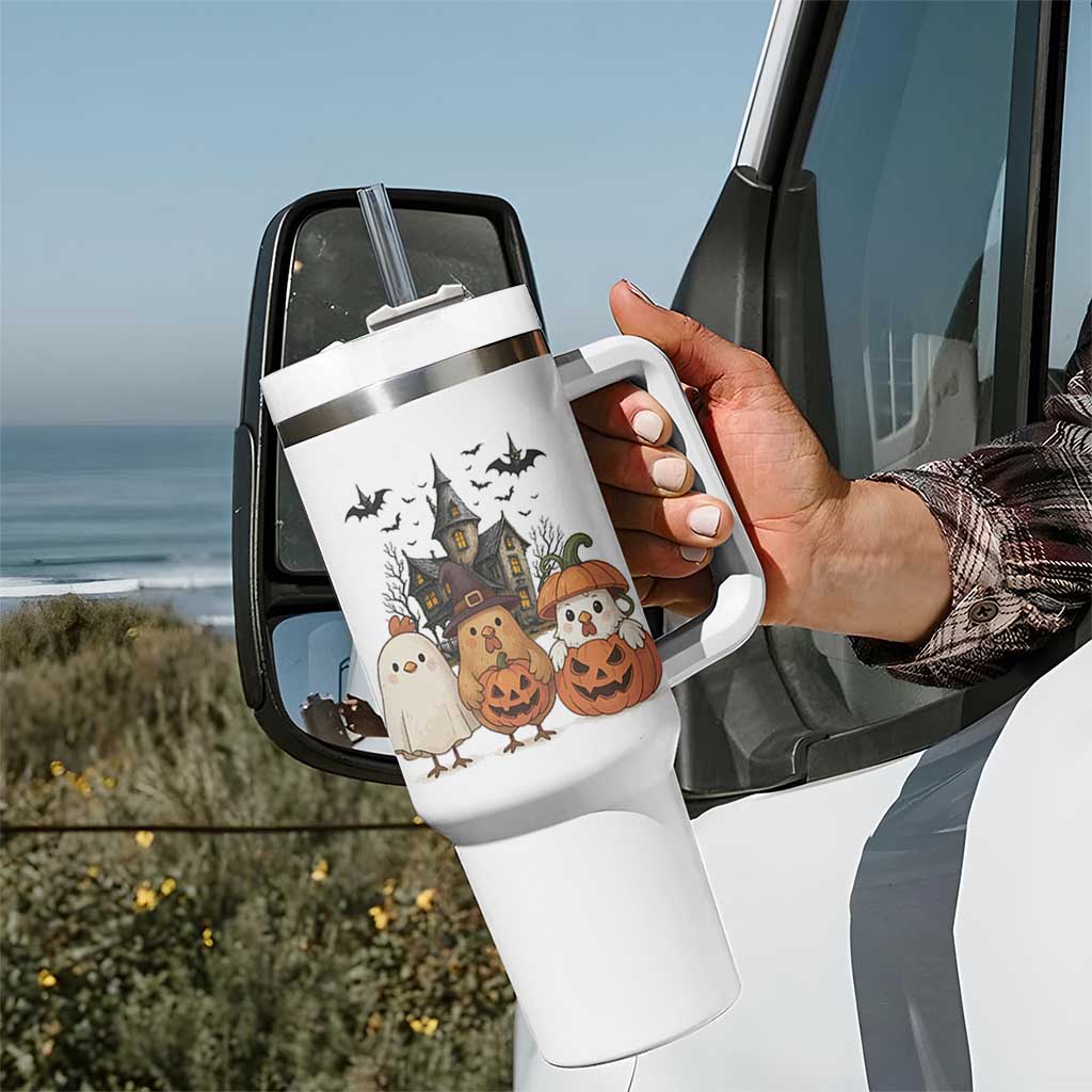Halloween Chicken Cosplay Tumbler With Handle Funny Farm Life Gift