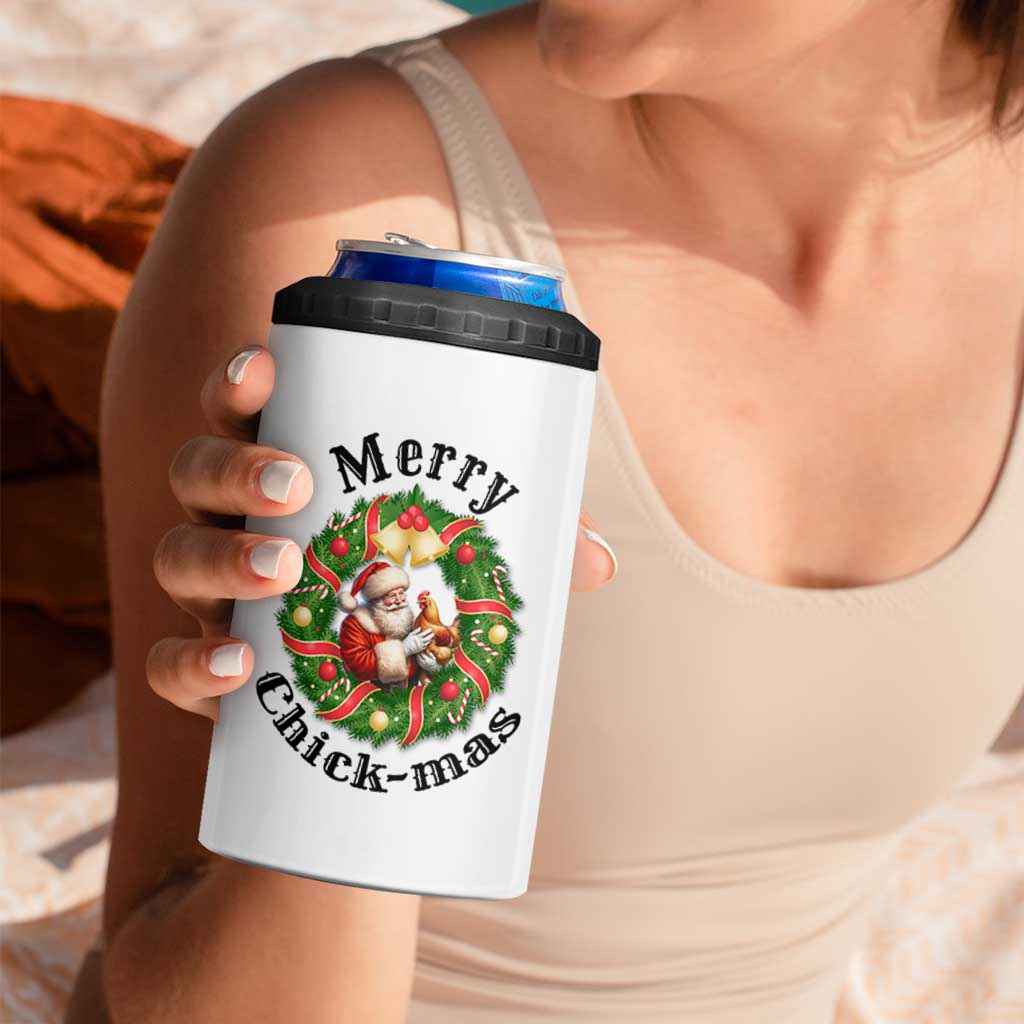 Funny Christmas Chicken Lovers 4 in 1 Can Cooler Tumbler Merry Chickmas Santa Gift