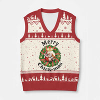 Funny Xmas Chicken Lovers V-Neck Knit Sweater Vest Merry Chickmas Santa Gift - Wonder Print Shop
