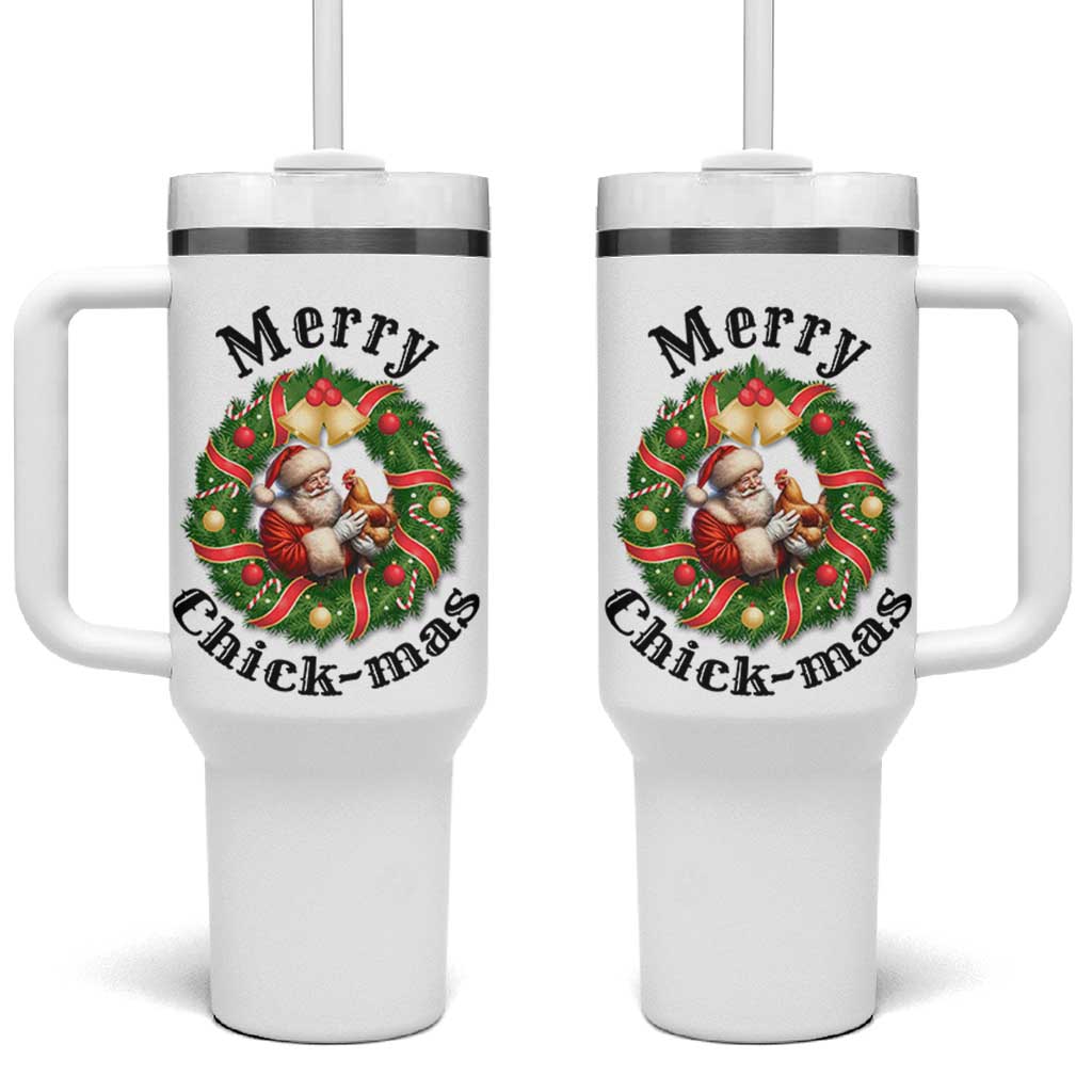 Funny Christmas Chicken Lovers Tumbler With Handle Merry Chickmas Santa Gift