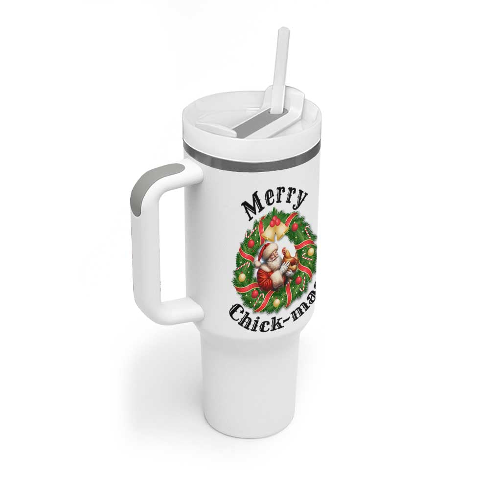 Funny Christmas Chicken Lovers Tumbler With Handle Merry Chickmas Santa Gift
