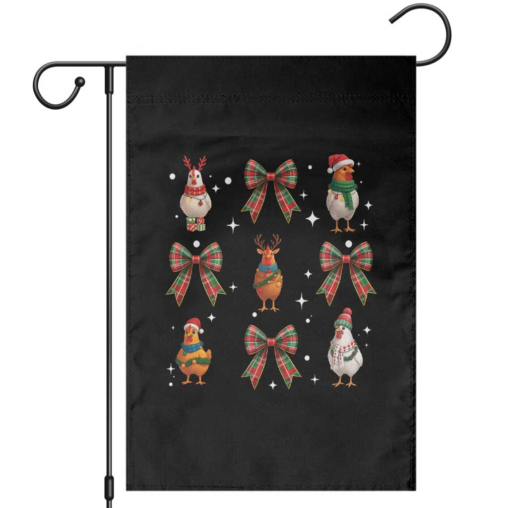 Cute Christmas Chicken With Xmas Coquette Bow Garden Flag - Wonder Print Shop
