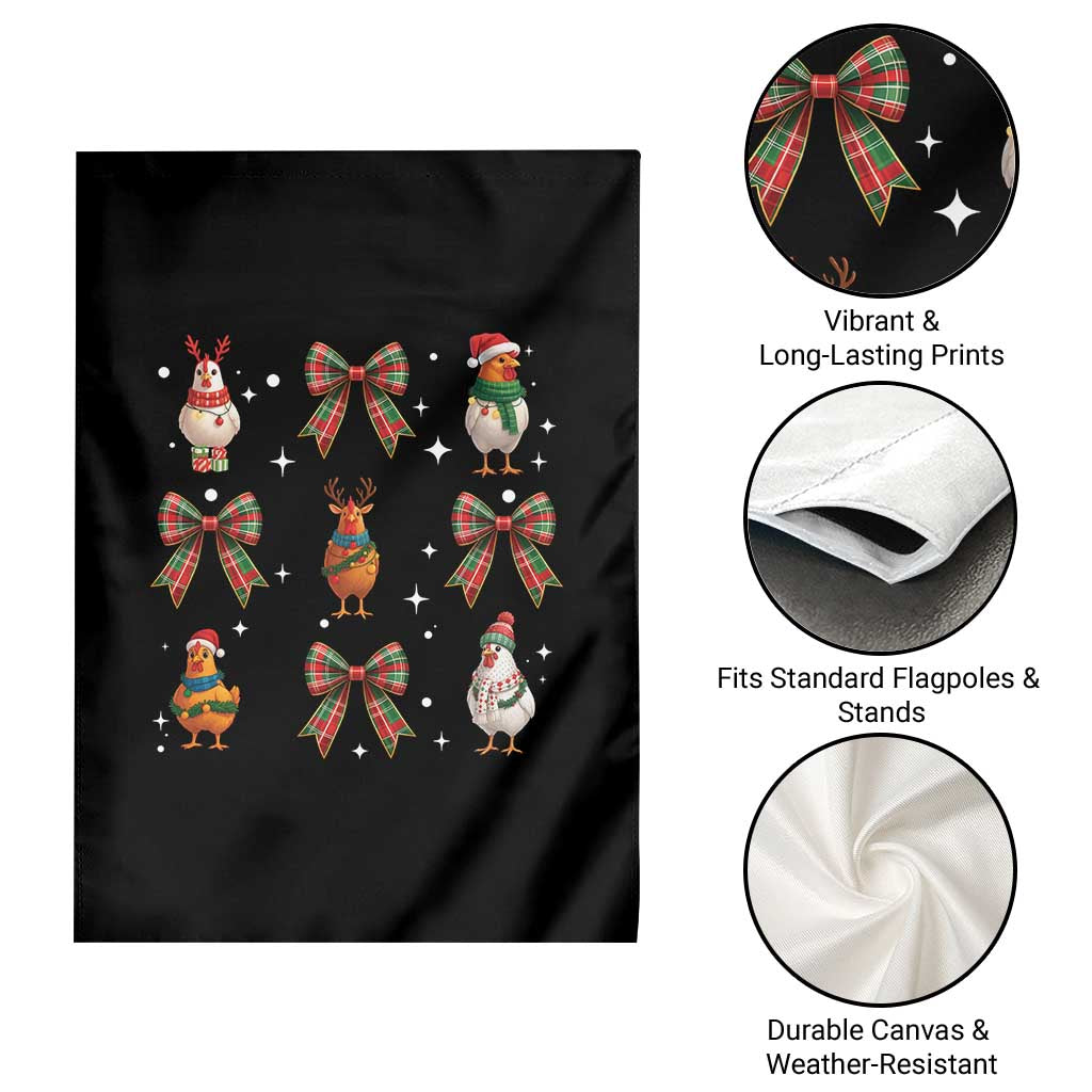 Cute Christmas Chicken With Xmas Coquette Bow Garden Flag - Wonder Print Shop
