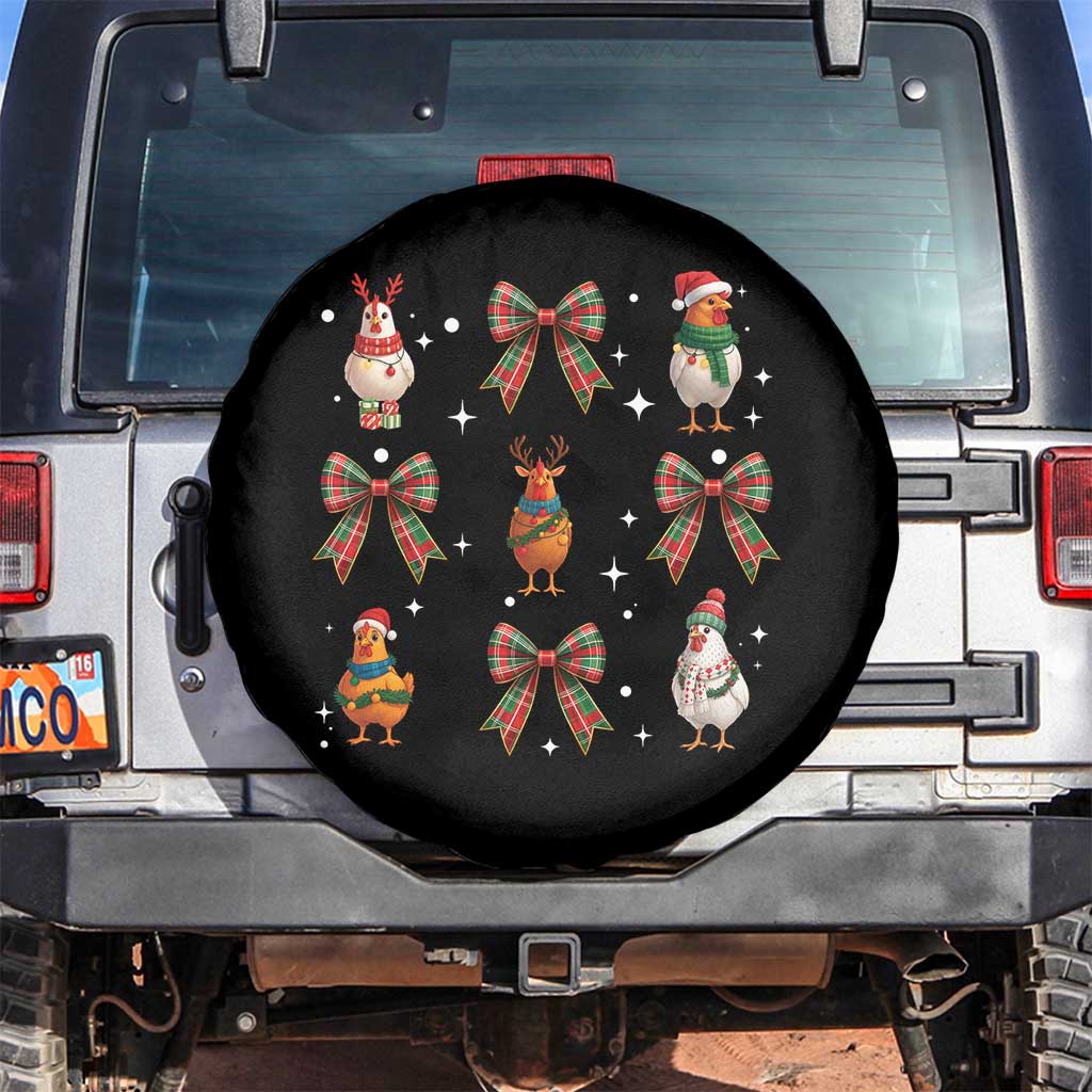 Cute Christmas Chicken With Xmas Coquette Bow Spare Tire Cover - Wonder Print Shop