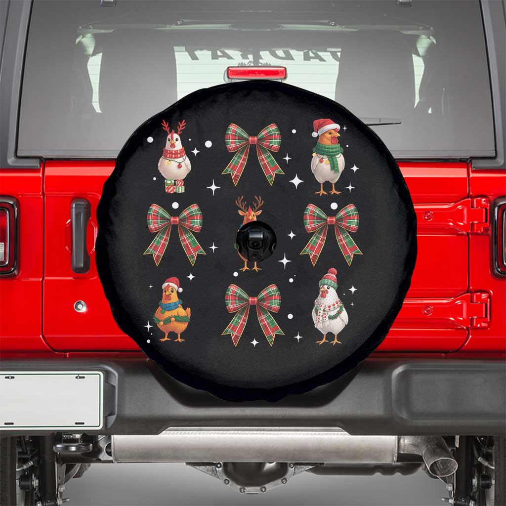Cute Christmas Chicken With Xmas Coquette Bow Spare Tire Cover - Wonder Print Shop