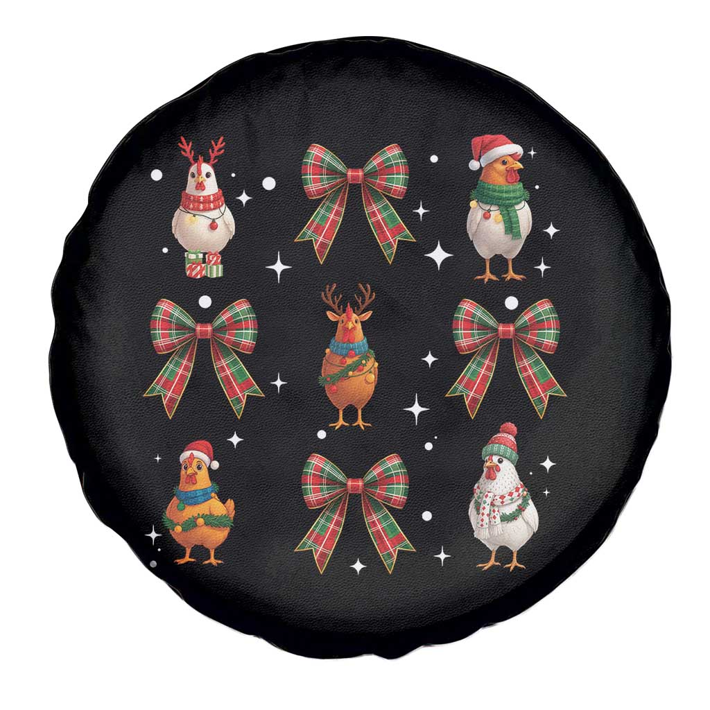 Cute Christmas Chicken With Xmas Coquette Bow Spare Tire Cover - Wonder Print Shop