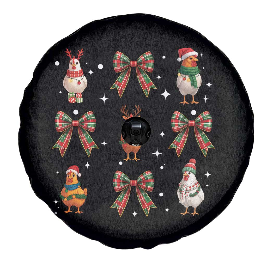 Cute Christmas Chicken With Xmas Coquette Bow Spare Tire Cover - Wonder Print Shop