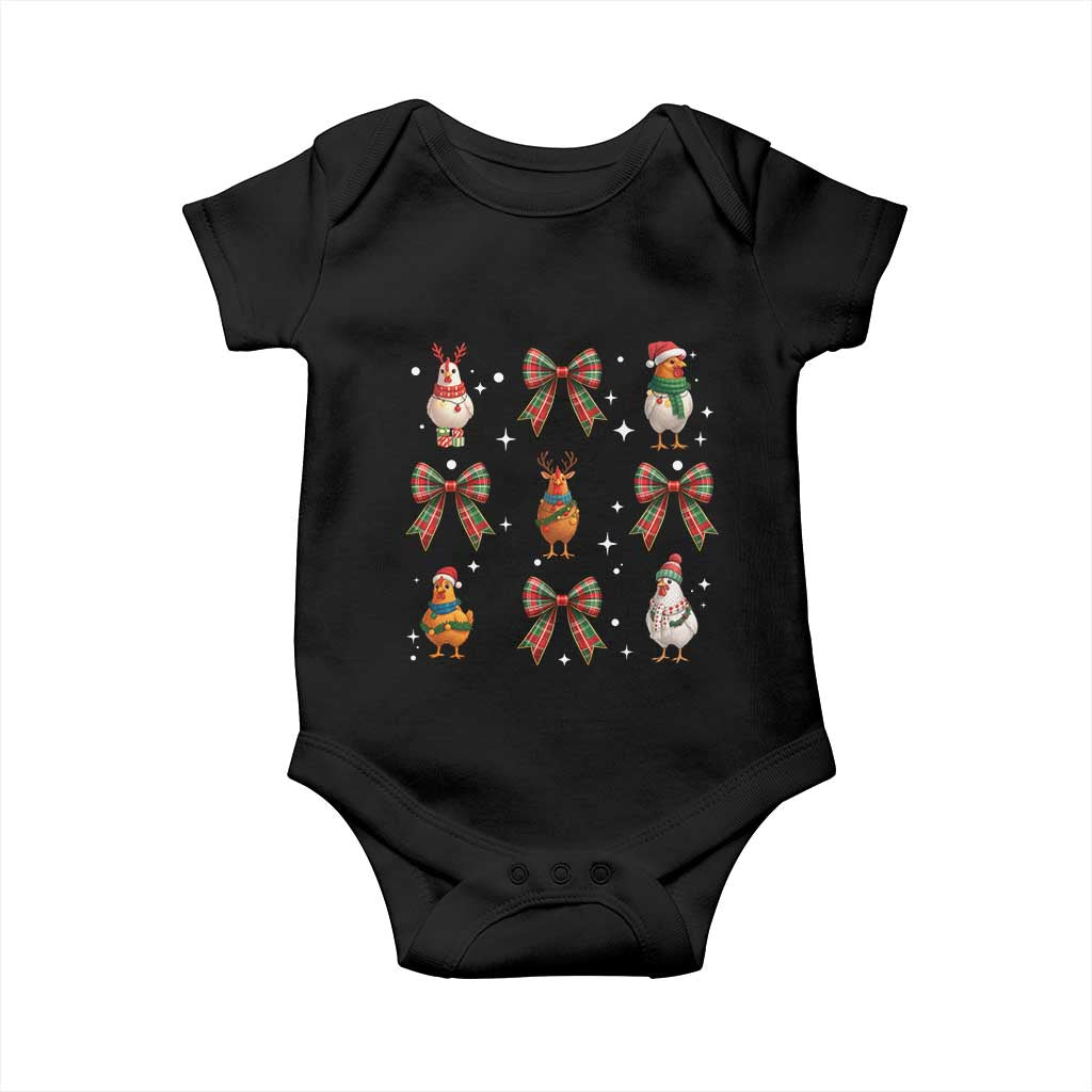 Cute Christmas Chicken With Xmas Coquette Bow Baby Onesie - Wonder Print Shop