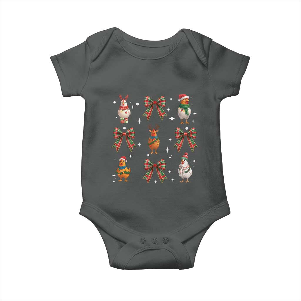 Cute Christmas Chicken With Xmas Coquette Bow Baby Onesie - Wonder Print Shop
