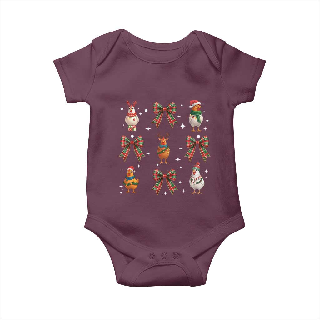 Cute Christmas Chicken With Xmas Coquette Bow Baby Onesie - Wonder Print Shop