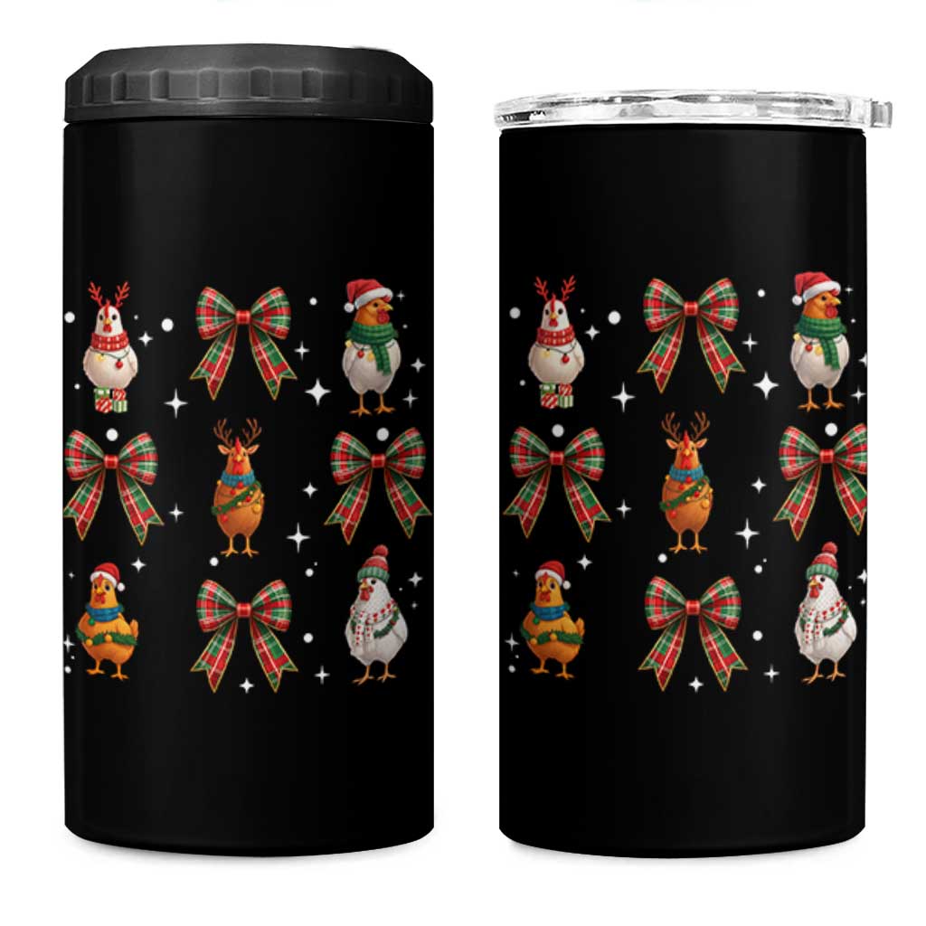 Cute Christmas Chicken With Xmas Coquette Bow 4 in 1 Can Cooler Tumbler