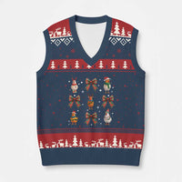 Cute Xmas Chicken With Xmas Coquette Bow V-Neck Knit Sweater Vest - Wonder Print Shop