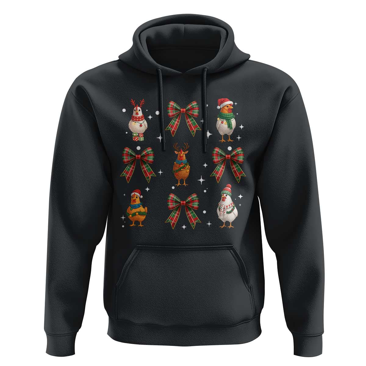 Cute Christmas Chicken With Xmas Coquette Bow Hoodie - Wonder Print Shop