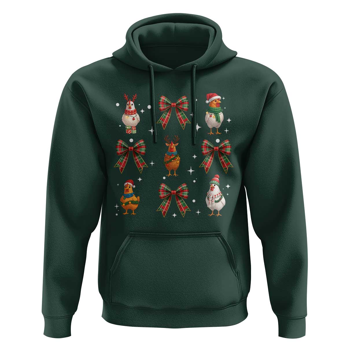 Cute Christmas Chicken With Xmas Coquette Bow Hoodie - Wonder Print Shop