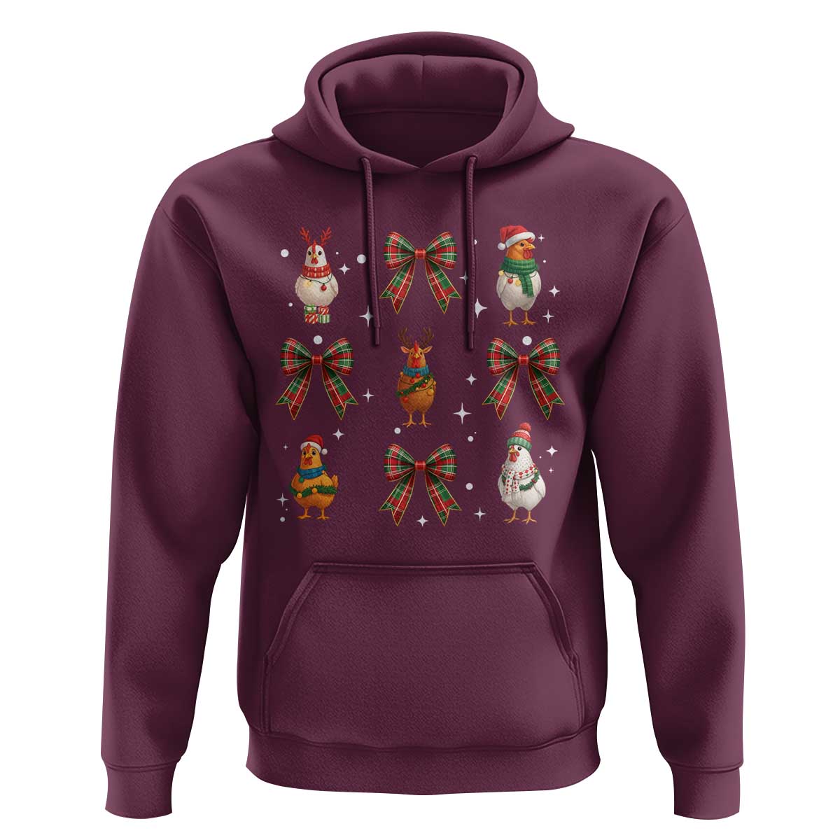 Cute Christmas Chicken With Xmas Coquette Bow Hoodie - Wonder Print Shop