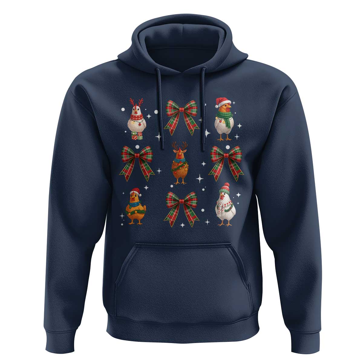 Cute Christmas Chicken With Xmas Coquette Bow Hoodie - Wonder Print Shop