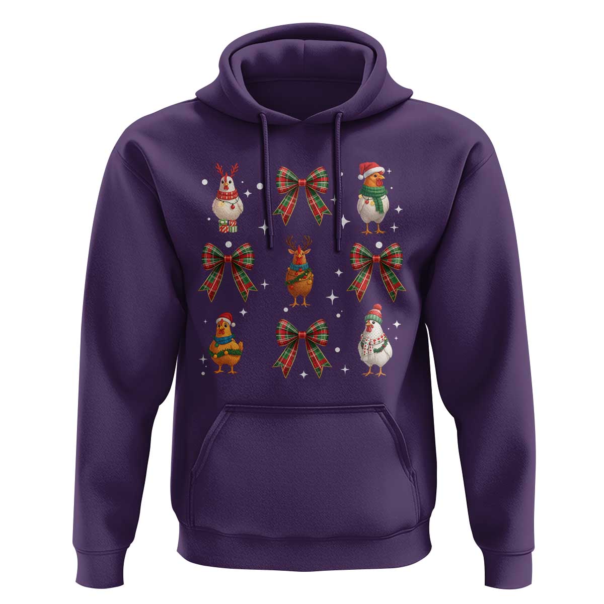 Cute Christmas Chicken With Xmas Coquette Bow Hoodie - Wonder Print Shop