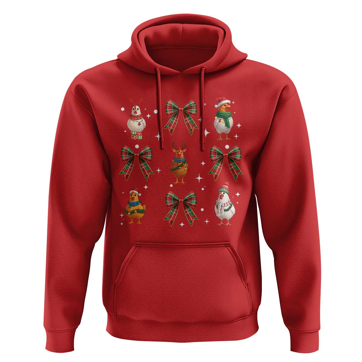 Cute Christmas Chicken With Xmas Coquette Bow Hoodie - Wonder Print Shop