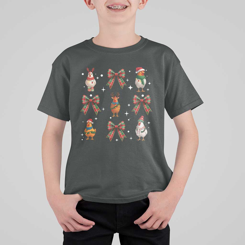Cute Christmas Chicken With Xmas Coquette Bow T Shirt For Kid - Wonder Print Shop