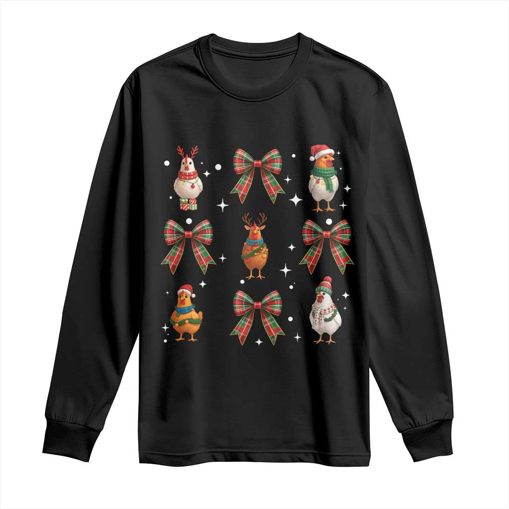 Cute Christmas Chicken With Xmas Coquette Bow Long Sleeve Shirt - Wonder Print Shop