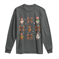 Cute Christmas Chicken With Xmas Coquette Bow Long Sleeve Shirt - Wonder Print Shop