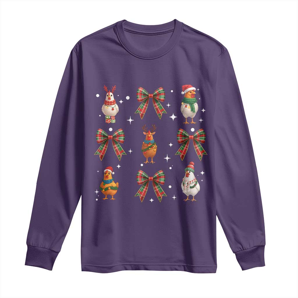 Cute Christmas Chicken With Xmas Coquette Bow Long Sleeve Shirt - Wonder Print Shop
