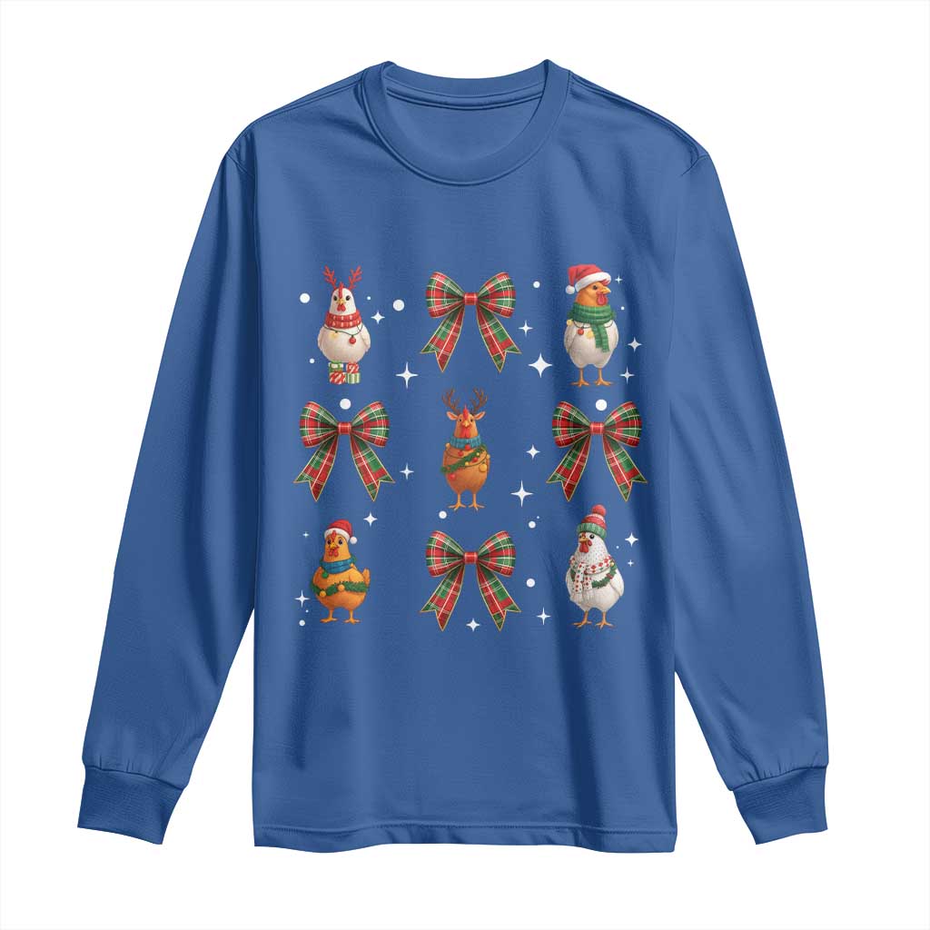 Cute Christmas Chicken With Xmas Coquette Bow Long Sleeve Shirt - Wonder Print Shop