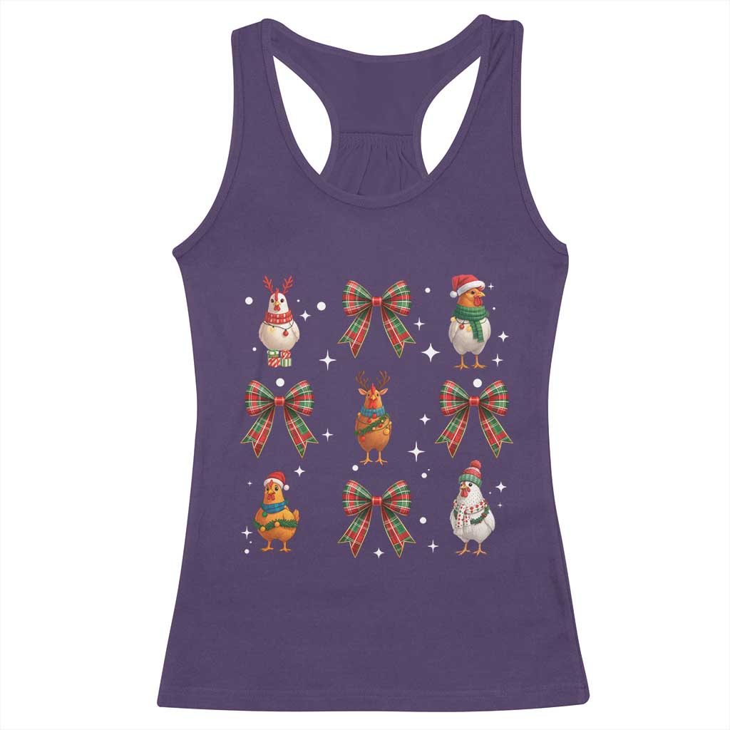 Cute Christmas Chicken With Xmas Coquette Bow Racerback Tank Top - Wonder Print Shop