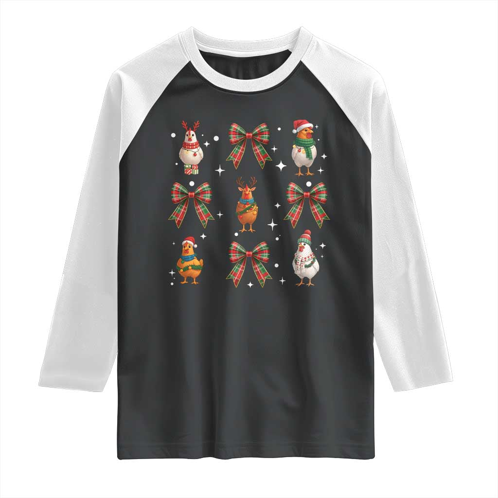 Cute Christmas Chicken With Xmas Coquette Bow Raglan Shirt - Wonder Print Shop