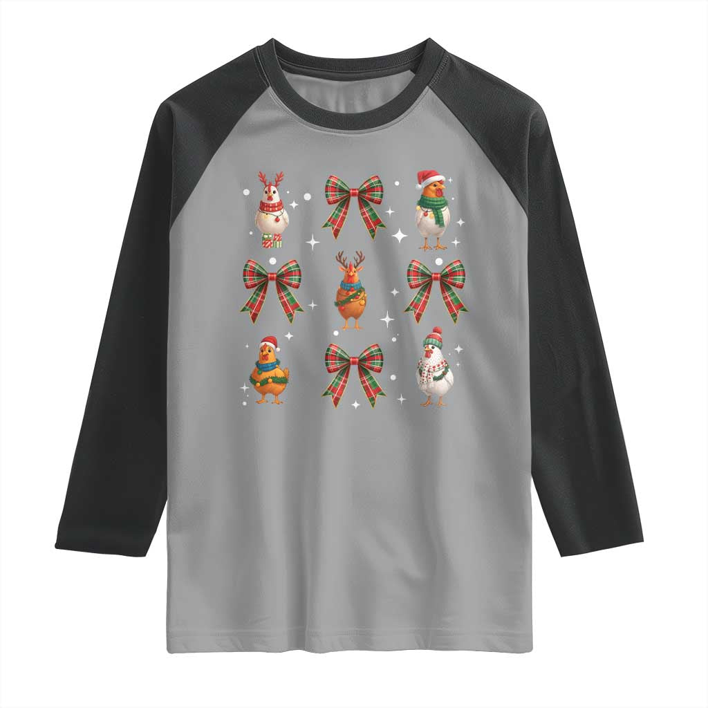 Cute Christmas Chicken With Xmas Coquette Bow Raglan Shirt - Wonder Print Shop